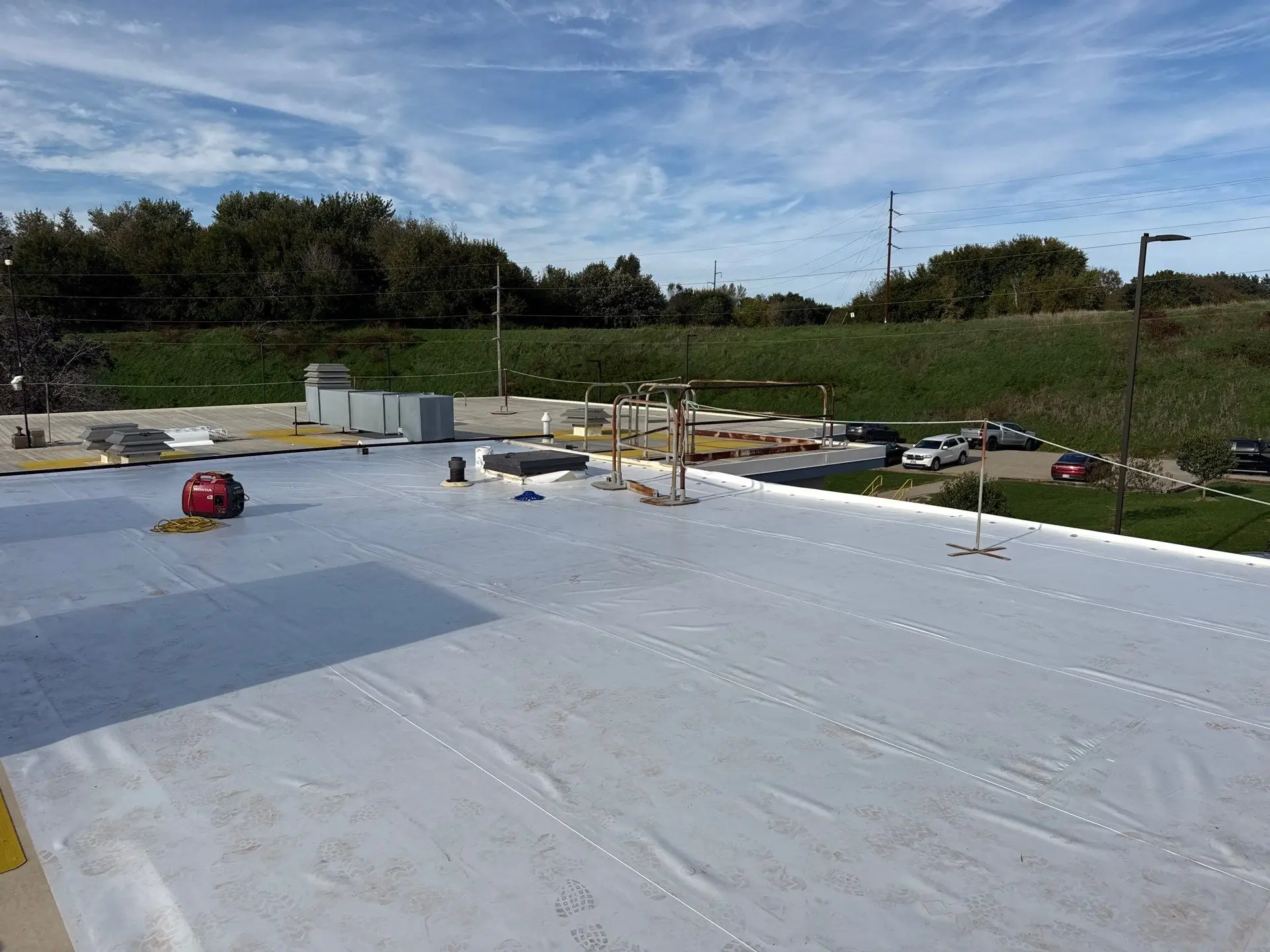White Duro-Last roof on an industrial plant building in East Dubuque, Illinois